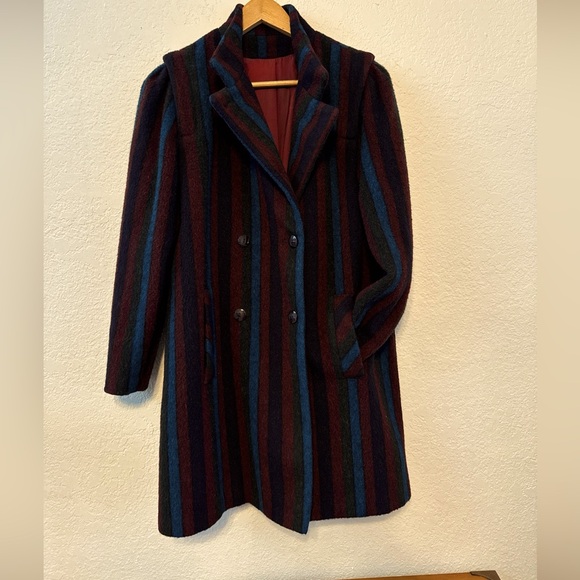 Portrait Pea Coat Women’s Striped Vintage 100% Wool Size S/M Union Made ￼ - Picture 2 of 11